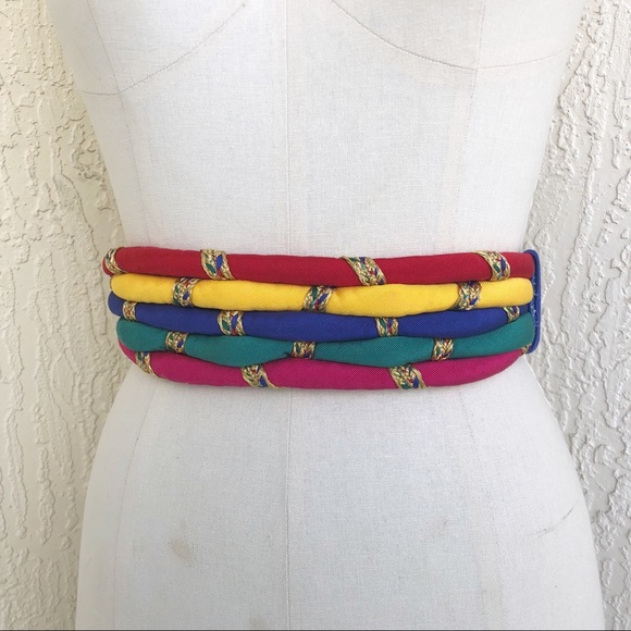 Vintage Accessories - Vintage Red Blue Yellow Green Rope Elastic Belt!